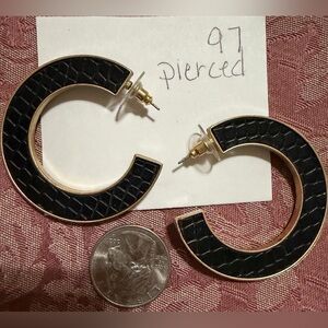 Black Textured Hoop Earrings with Gold Trim - Unbranded